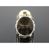 Moonstone Bi-Color (Gold-Over-Sterling) Cabochon Ring - Size 7.75