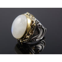 Moonstone Bi-Color (Gold-Over-Sterling) Cabochon Ring - Size 7.75