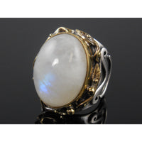 Moonstone Bi-Color (Gold-Over-Sterling) Cabochon Ring - Size 7.75