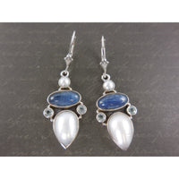 Kyanite, Freshwater Pearl, & Blue Topaz Sterling Silver Earrings