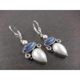 Kyanite, Freshwater Pearl, & Blue Topaz Sterling Silver Earrings