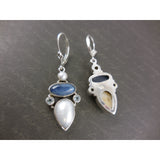 Kyanite, Freshwater Pearl, & Blue Topaz Sterling Silver Earrings
