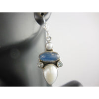 Kyanite, Freshwater Pearl, & Blue Topaz Sterling Silver Earrings