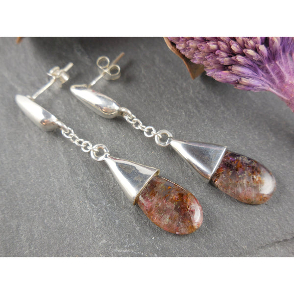 Cacoxenite Drop .925 Sterling Silver Post Earrings