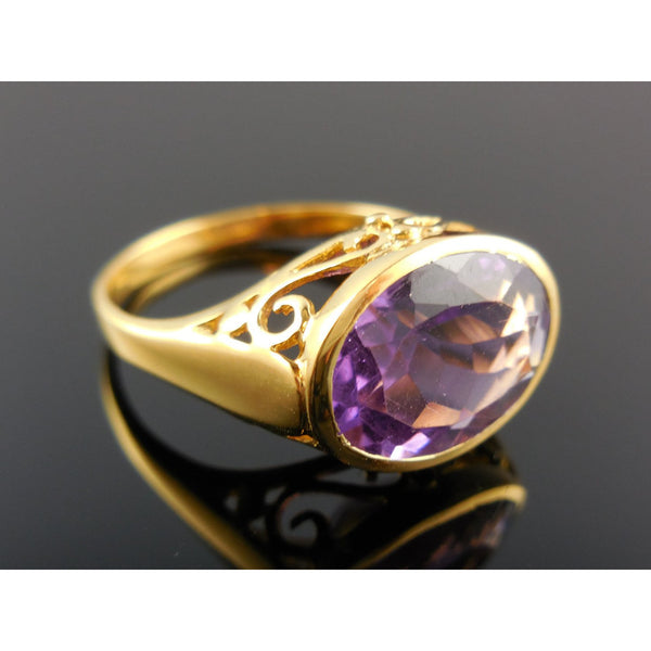 Amethyst Gemstone 18kt Gold-Over-Sterling Silver (Vermeil) Ring - Size 9.25