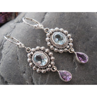 Blue Topaz & Amethyst .925 Sterling Silver Earrings
