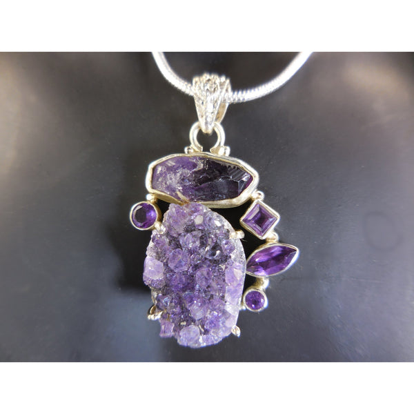 Amethyst (rough & faceted) Sterling Silver Pendant/Necklace