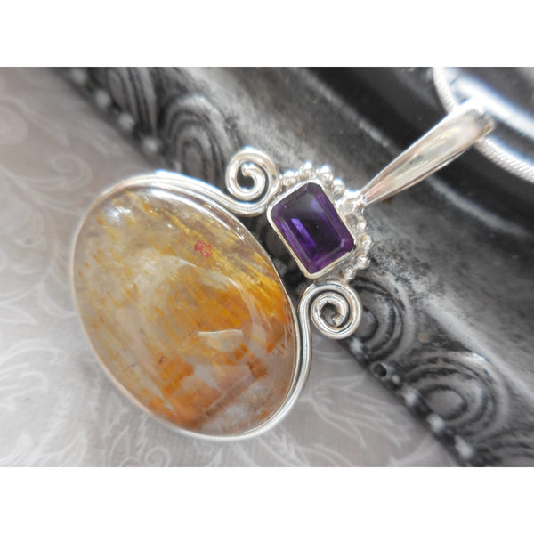 Cacoxenite & Amethyst .925 Sterling Silver pendant/necklace