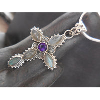 Labradorite & Amethyst .925 Sterling Silver Cross pendant/necklace