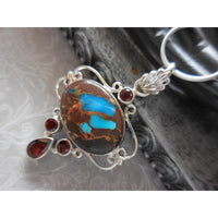 Turquoise, Copper, & Garnet  .925 Sterling Silver Pendant/Necklace