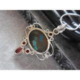 Turquoise, Copper, & Garnet  .925 Sterling Silver Pendant/Necklace