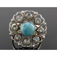 Larimar & Blue Topaz Gemstones Sterling Silver Ring - Size 8