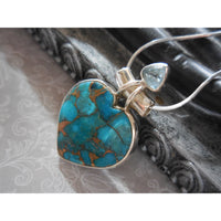 Turquoise & Blue Topaz .925 Sterling Silver Heart Pendant/Necklace