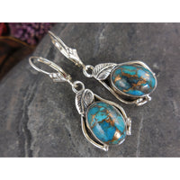Turquoise  .925 Sterling Silver Leaf Earrings