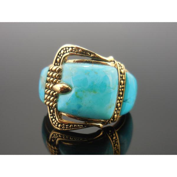 Turquoise Buckle Bronze Ring - Size 10