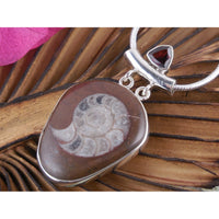 Ammonite & Garnet Sterling Silver Pendant/Necklace