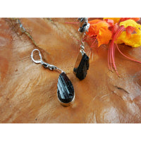 Black Tourmaline Rough Sterling Silver Earrings