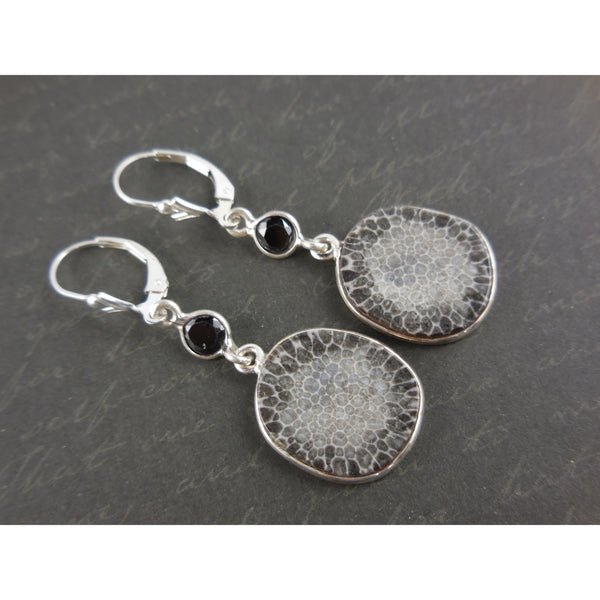 Black Coral & Onyx .925 Sterling Silver Earrings