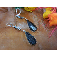 Black Tourmaline Rough Sterling Silver Earrings