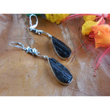 Black Tourmaline Rough Sterling Silver Earrings