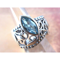 Blue Topaz .925 Sterling Silver Lily & Heart Ring - Size 8