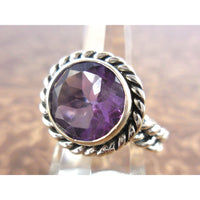 Amethyst Quartz .925 Sterling Silver Rope Ring - Size 8