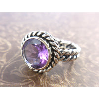 Amethyst Quartz .925 Sterling Silver Rope Ring - Size 8