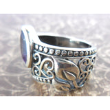 Amethyst .925 Sterling Silver Lily & Heart Ring - Size 8