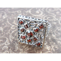 Garnet .925 Sterling Silver Square Ring - Size 7.75