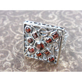 Garnet .925 Sterling Silver Square Ring - Size 7.75