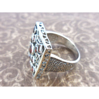 Garnet .925 Sterling Silver Square Ring - Size 7.75