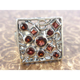 Garnet .925 Sterling Silver Square Ring - Size 7.75