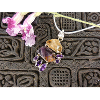Cacoxenite, Amethyst, and Citrine Gemstone Sterling Silver Pendant/Necklace