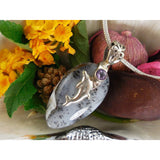Dendritic Opal and Amethyst Sterling Silver Dolphin Pendant/Necklace