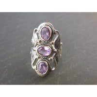 Amethyst 3-Stone .925 Sterling Silver Ring - Size 6.90