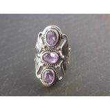 Amethyst 3-Stone .925 Sterling Silver Ring - Size 6.90