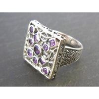 Amethyst .925 Sterling Silver Square Ring - Size 7.75
