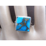 Turquoise & Copper .925 Sterling Silver Square Ring - Size 8.5