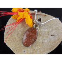 Dinosaur Bone & Garnet Gemstone Sterling Silver Pendant/Necklace