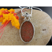 Dinosaur Bone & Garnet Gemstone Sterling Silver Pendant/Necklace