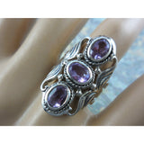 Amethyst 3-Stone .925 Sterling Silver Ring - Size 6.90