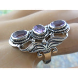 Amethyst 3-Stone .925 Sterling Silver Ring - Size 6.90