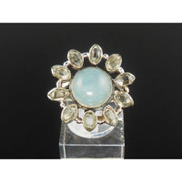 Aquamarine & Herkimer Diamond (Quartz) Sterling Silver Ring - Size 7