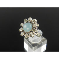 Aquamarine & Herkimer Diamond (Quartz) Sterling Silver Ring - Size 7