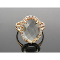 Green Amethyst &  White Topaz 18kt Gold Plated .925 Sterling Silver Ring - Size 7.50