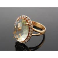 Green Amethyst &  White Topaz 18kt Gold Plated .925 Sterling Silver Ring - Size 7.50