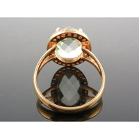 Green Amethyst &  White Topaz 18kt Gold Plated .925 Sterling Silver Ring - Size 7.50