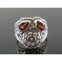 Garnet Sterling Silver Flower Ring - Size 8.30