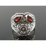 Garnet Sterling Silver Flower Ring - Size 8.30