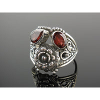 Garnet Sterling Silver Flower Ring - Size 8.30